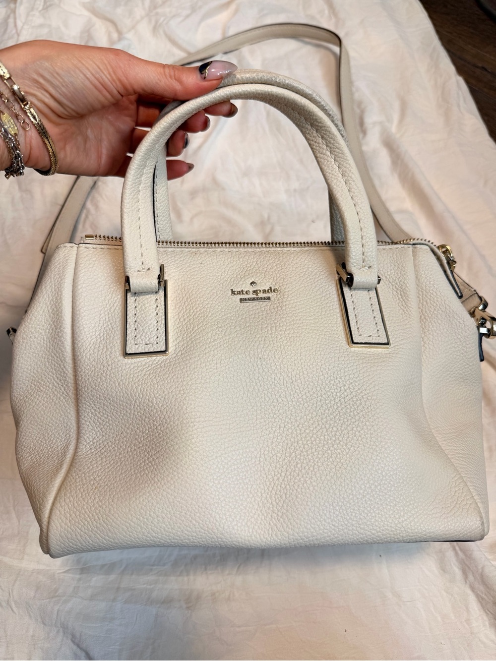 kate spade White Pebbled Leather Satchel